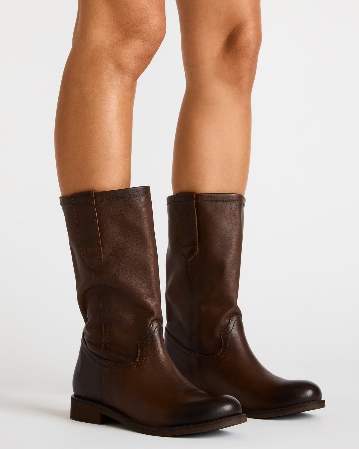 RUBEN Brown Leather Rounded Toe Women's Boot Steve Madden BROWN LEATHER