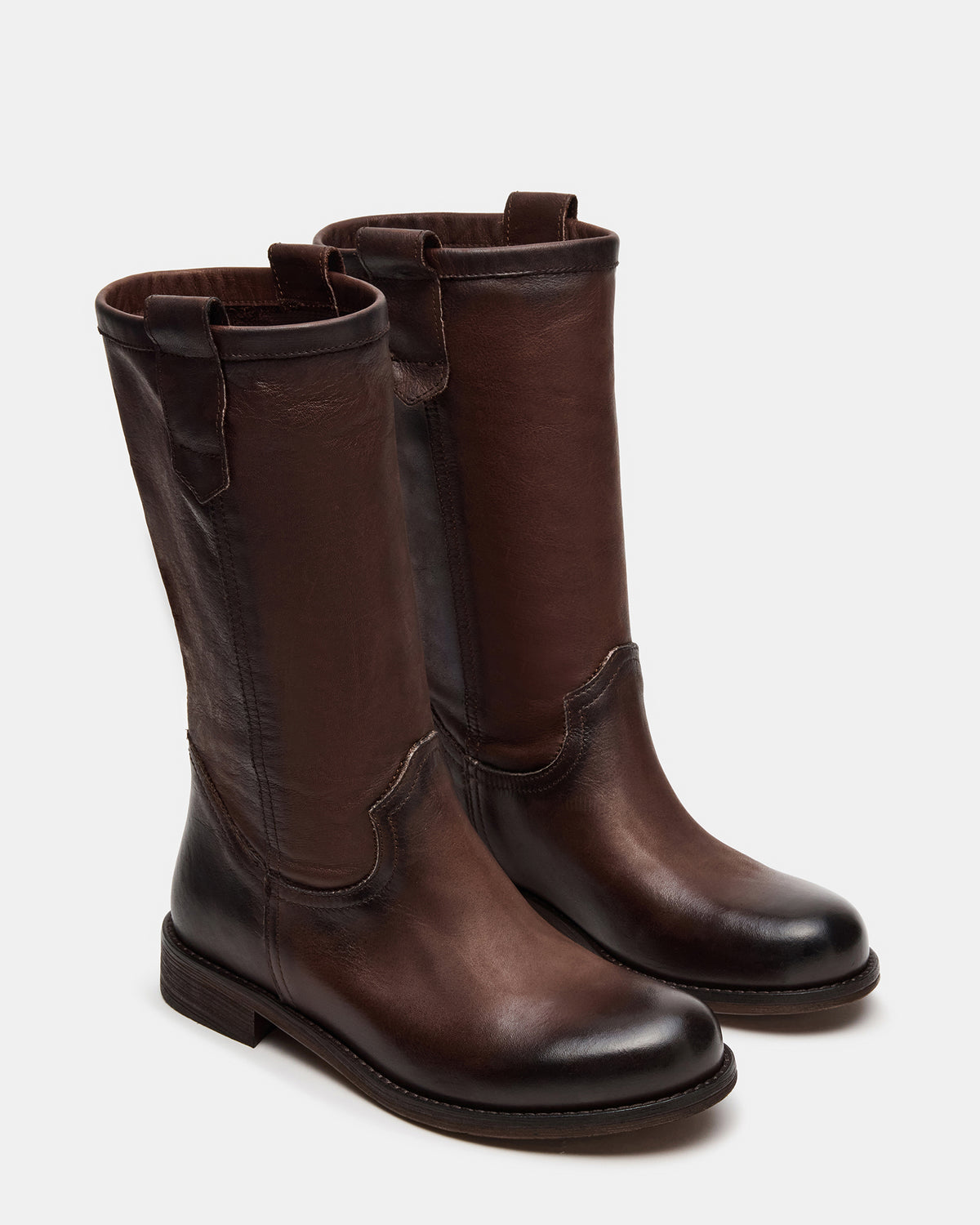 RUBEN Brown Leather Rounded Toe Women's Boot Steve Madden BROWN LEATHER