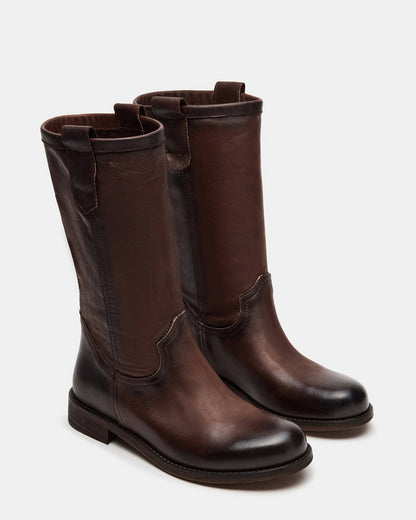 RUBEN Brown Leather Rounded Toe Women's Boot Steve Madden BROWN LEATHER