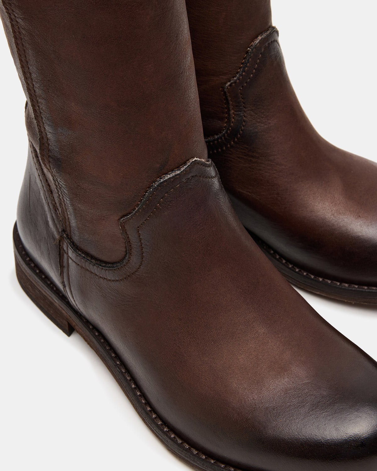 RUBEN Brown Leather Rounded Toe Women's Boot Steve Madden BROWN LEATHER