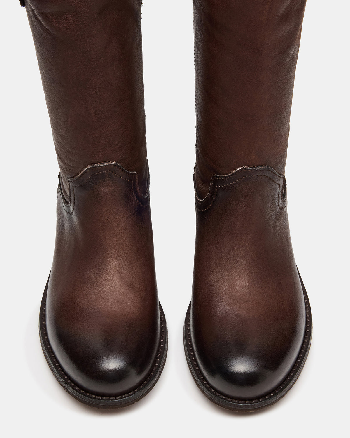 RUBEN Brown Leather Rounded Toe Women's Boot Steve Madden BROWN LEATHER
