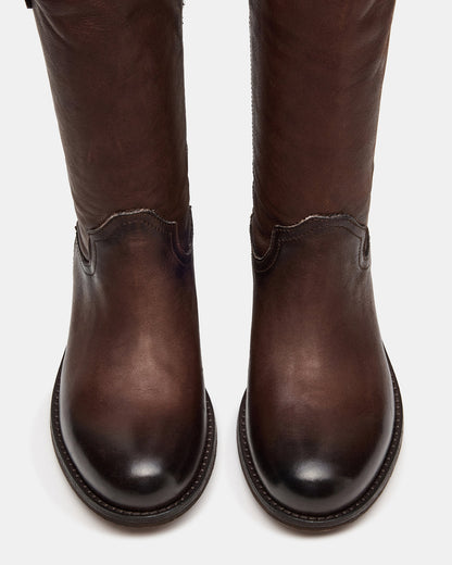 RUBEN Brown Leather Rounded Toe Women's Boot Steve Madden BROWN LEATHER