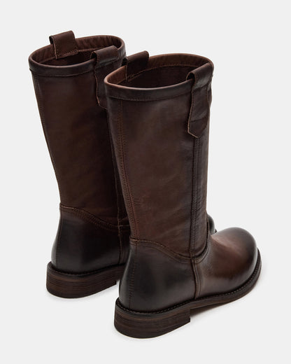 RUBEN Brown Leather Rounded Toe Women's Boot Steve Madden BROWN LEATHER