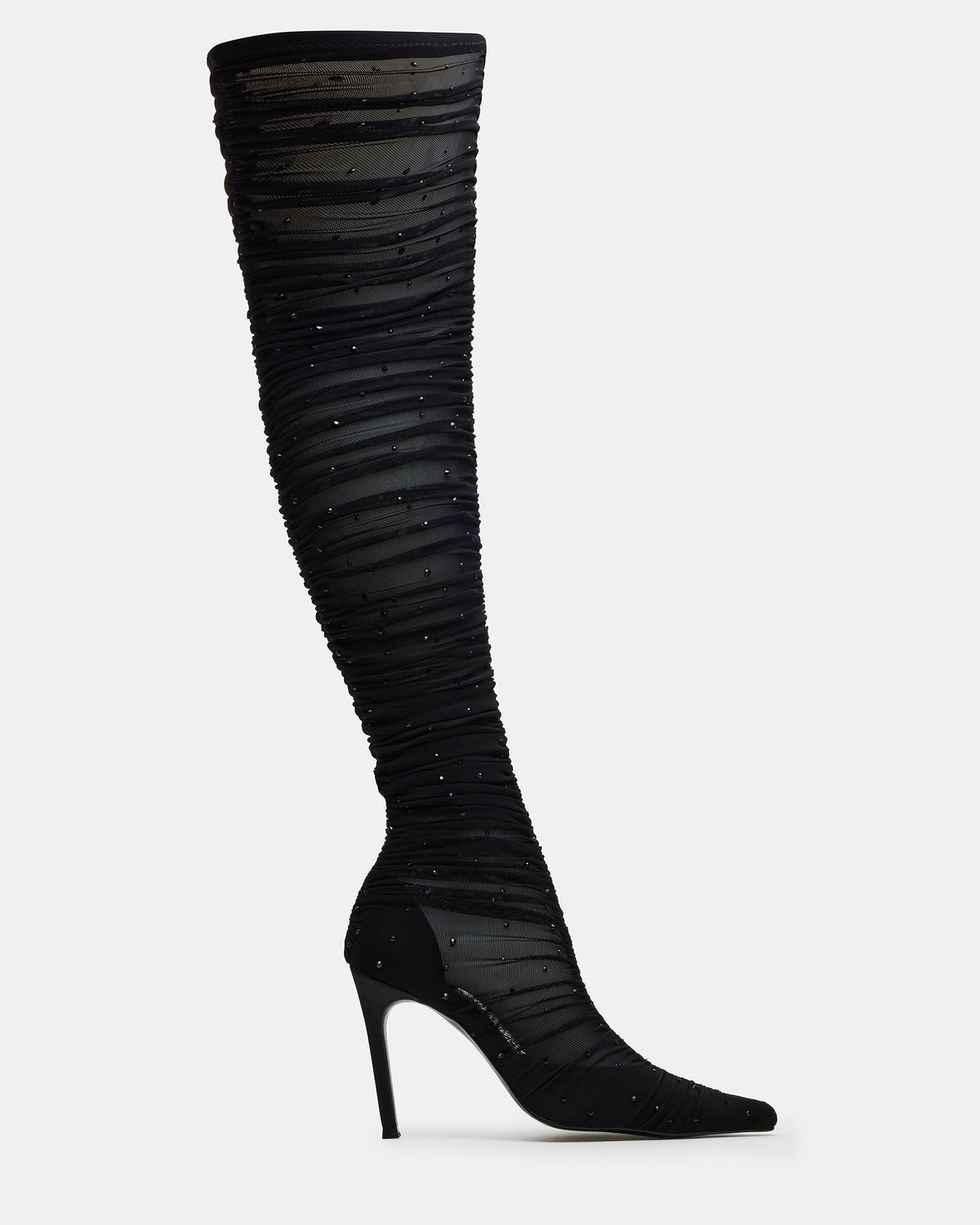RASHIDA Black Mesh Over-The-Knee Pointed-Toe Rhinestone Stiletto Heel Women's Boot Steve Madden BLACK MESH