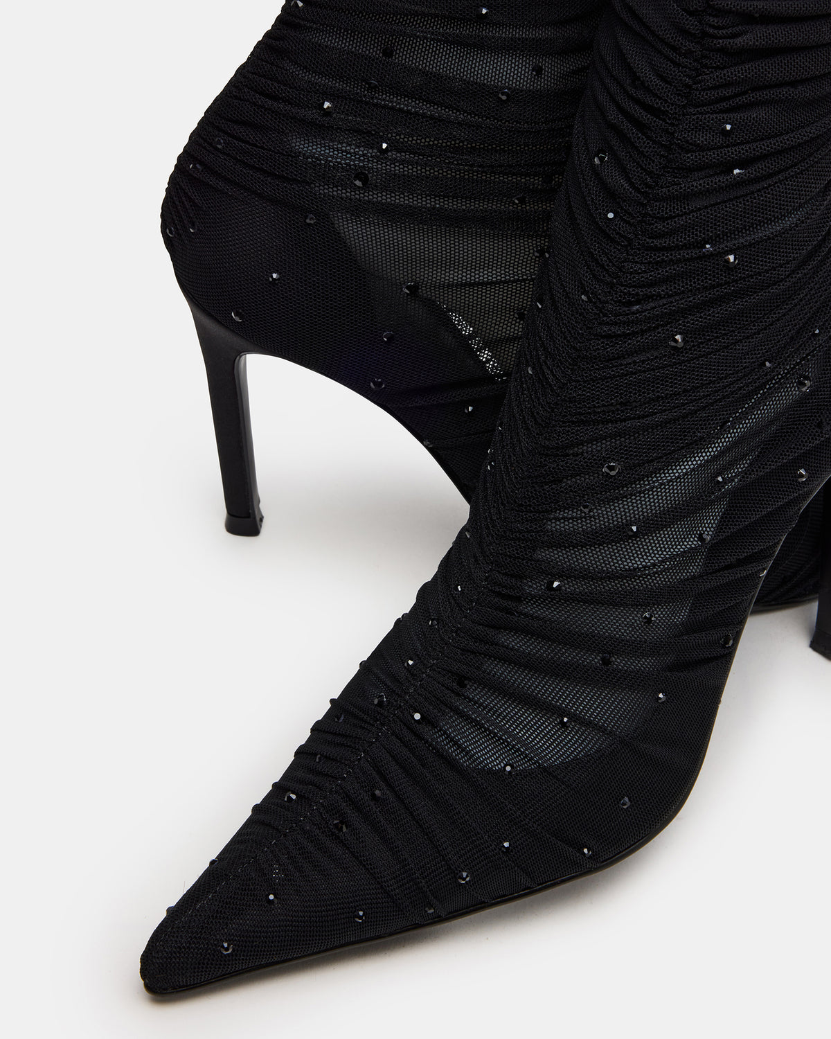 RASHIDA Black Mesh Over-The-Knee Pointed-Toe Rhinestone Stiletto Heel Women's Boot Steve Madden BLACK MESH