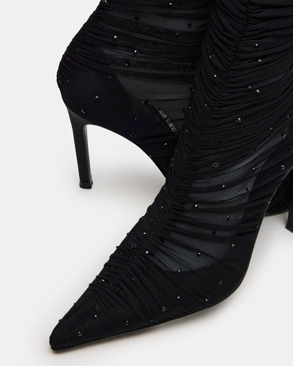 RASHIDA Black Mesh Over-The-Knee Pointed-Toe Rhinestone Stiletto Heel Women's Boot Steve Madden BLACK MESH