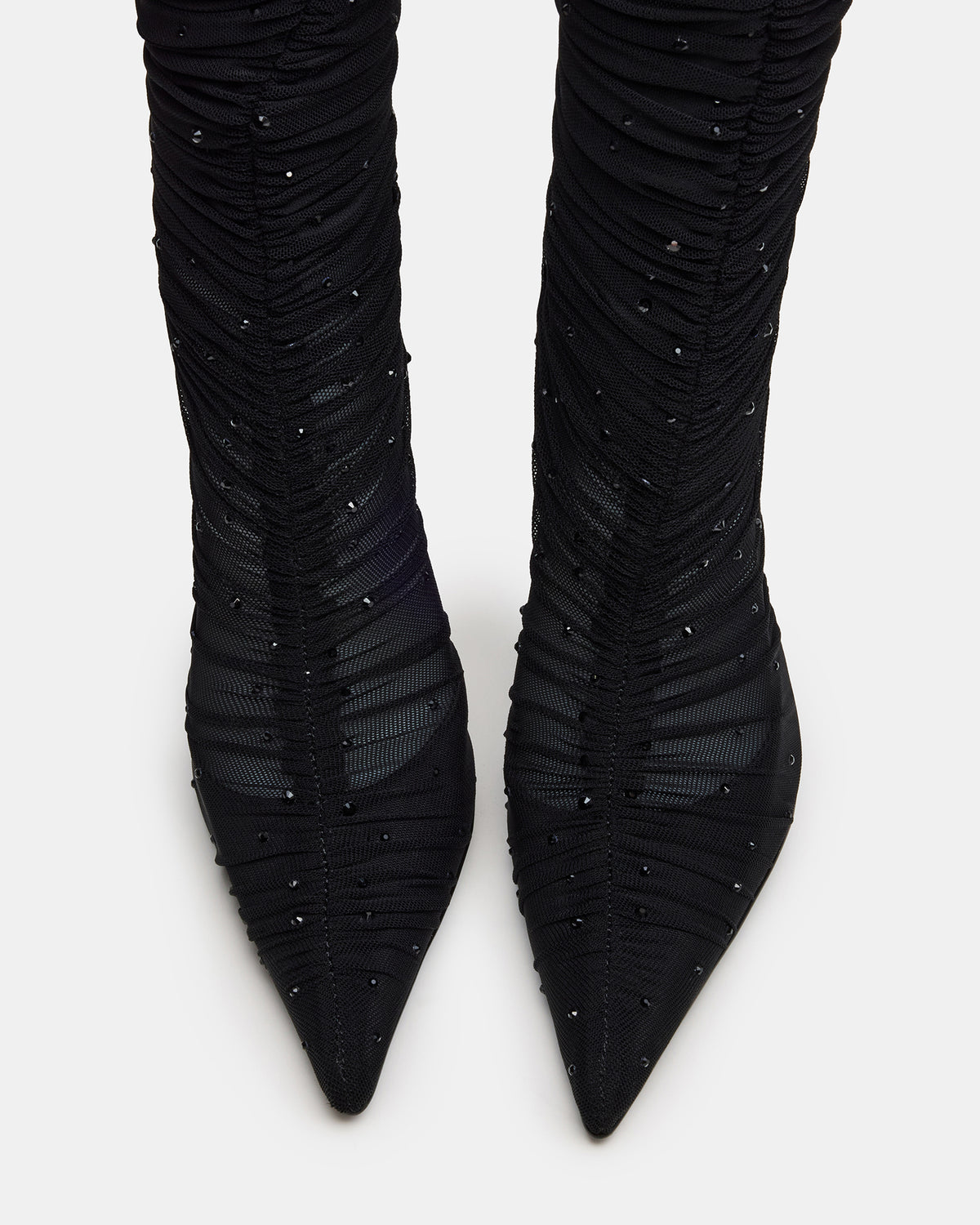 RASHIDA Black Mesh Over-The-Knee Pointed-Toe Rhinestone Stiletto Heel Women's Boot Steve Madden BLACK MESH