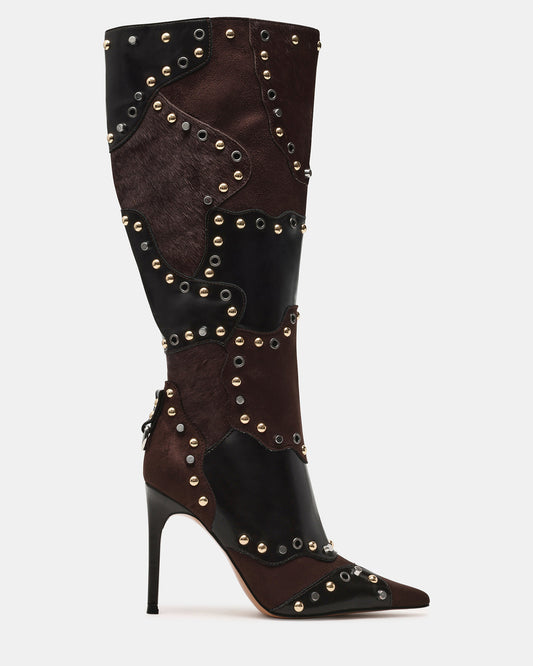 REVIVE Brown Multi Wide Calf Pointed-Toe Knee-High Stiletto Women's Boot Steve Madden BROWN MULTI