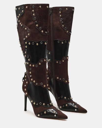 REVIVE Brown Multi Wide Calf Pointed-Toe Knee-High Stiletto Women's Boot Steve Madden BROWN MULTI