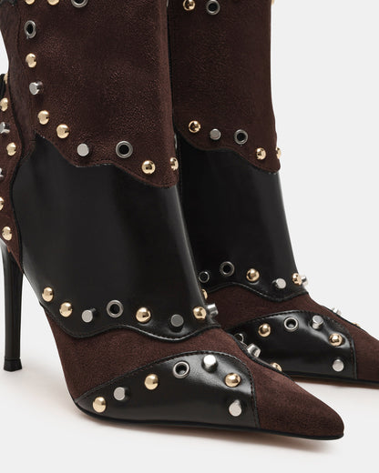 REVIVE Brown Multi Wide Calf Pointed-Toe Knee-High Stiletto Women's Boot Steve Madden BROWN MULTI