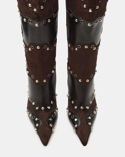 REVIVE Brown Multi Wide Calf Pointed-Toe Knee-High Stiletto Women's Boot Steve Madden BROWN MULTI
