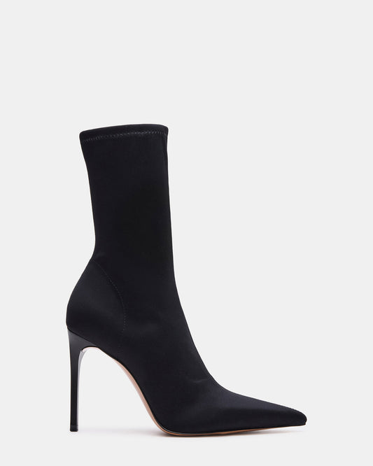 MIDNITE Black Pointed-Toe Stiletto Heel Sock Women's Ankle Boot Steve Madden BLACK