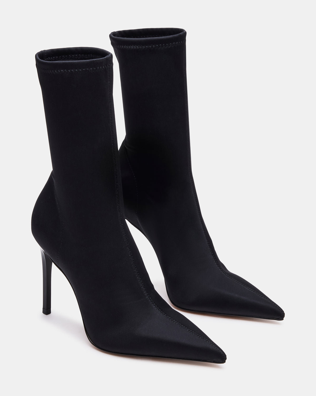 MIDNITE Black Pointed-Toe Stiletto Heel Sock Women's Ankle Boot Steve Madden BLACK