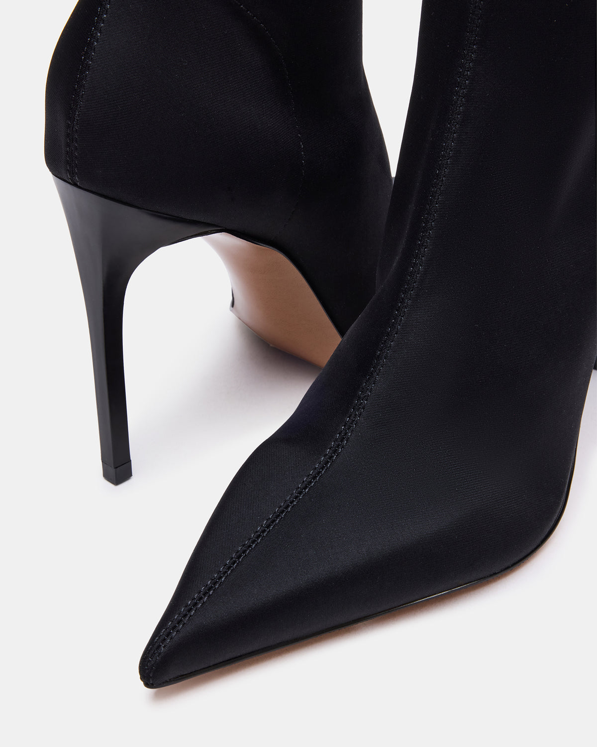 MIDNITE Black Pointed-Toe Stiletto Heel Sock Women's Ankle Boot Steve Madden BLACK