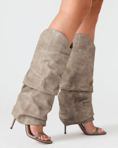 RAVINE Grey Distressed Women's Knee-High Cuffed Stiletto Heel Boot Steve Madden GREY DISTR