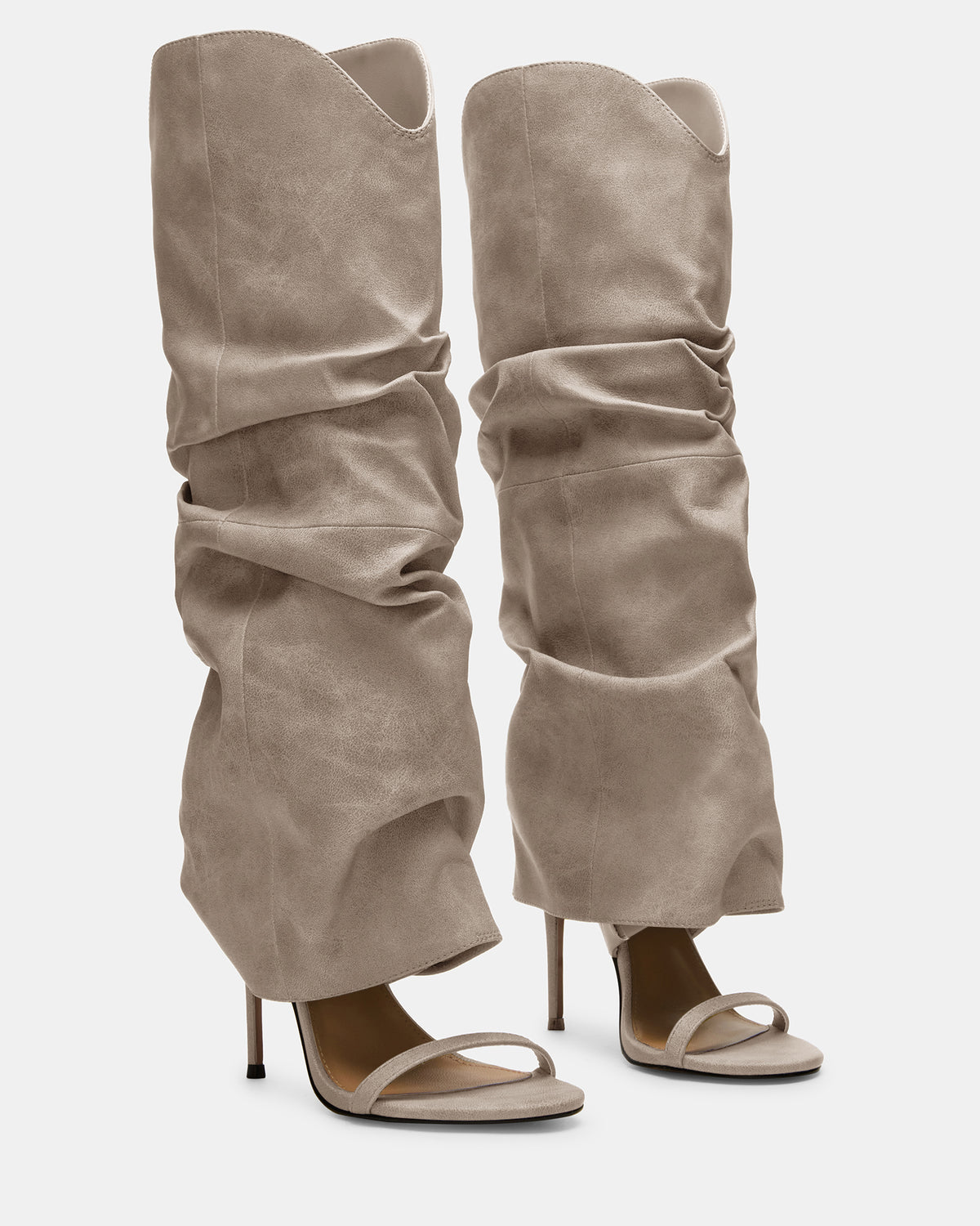 RAVINE Grey Distressed Women's Knee-High Cuffed Stiletto Heel Boot Steve Madden GREY DISTR