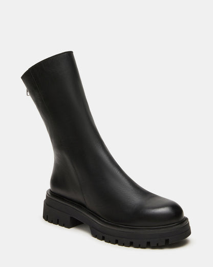 LAMI Black Leather Lug Sole Women's Ankle Boot Steve Madden BLACK LEATHER