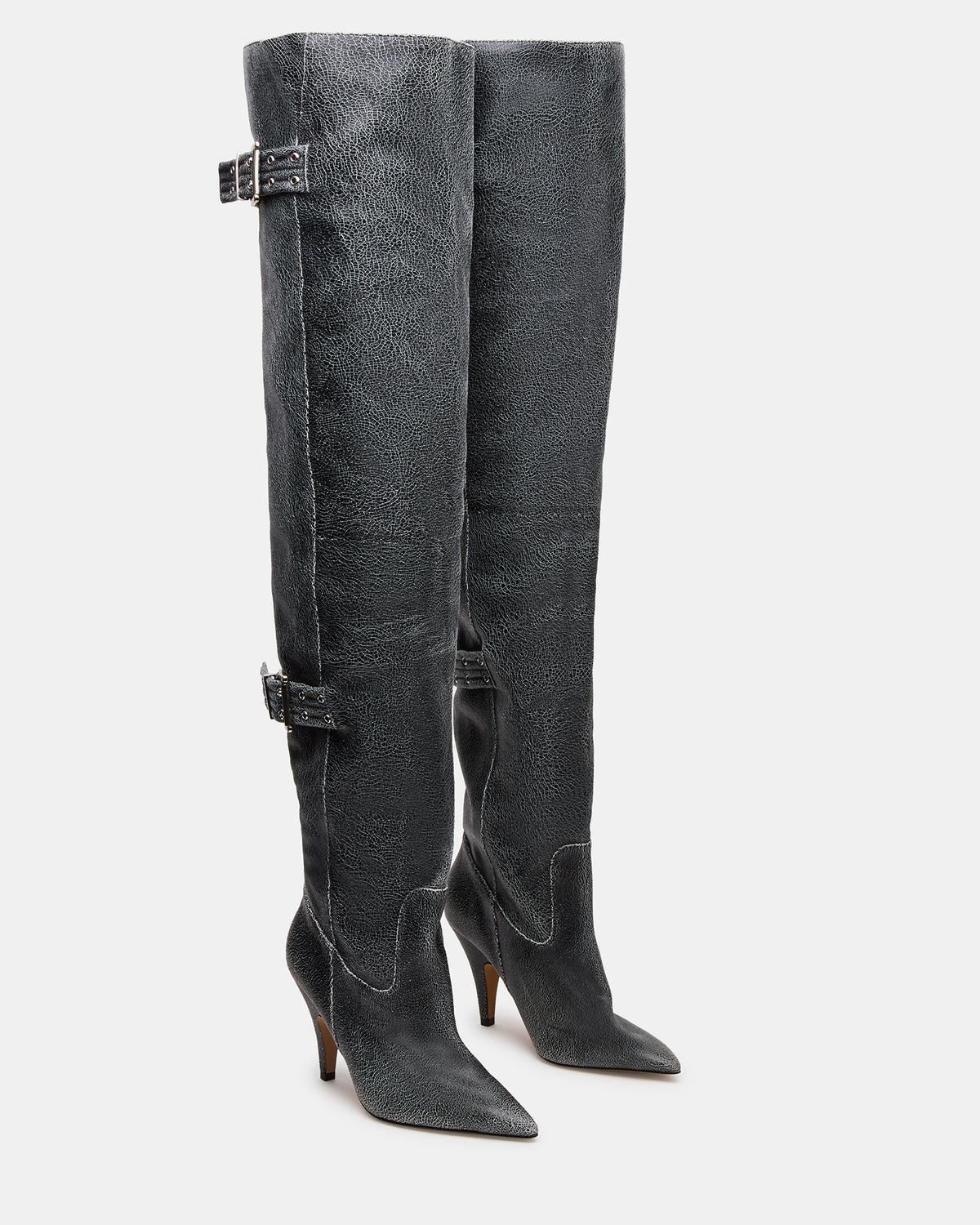 BADDIE Black Distressed Over-The-Knee Moto Women's Boot Steve Madden BLK DISTRS