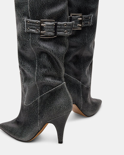 BADDIE Black Distressed Over-The-Knee Moto Women's Boot Steve Madden BLK DISTRS