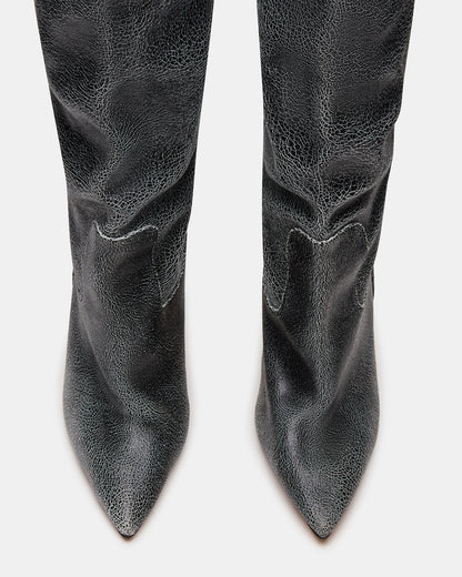 BADDIE Black Distressed Over-The-Knee Moto Women's Boot Steve Madden BLK DISTRS