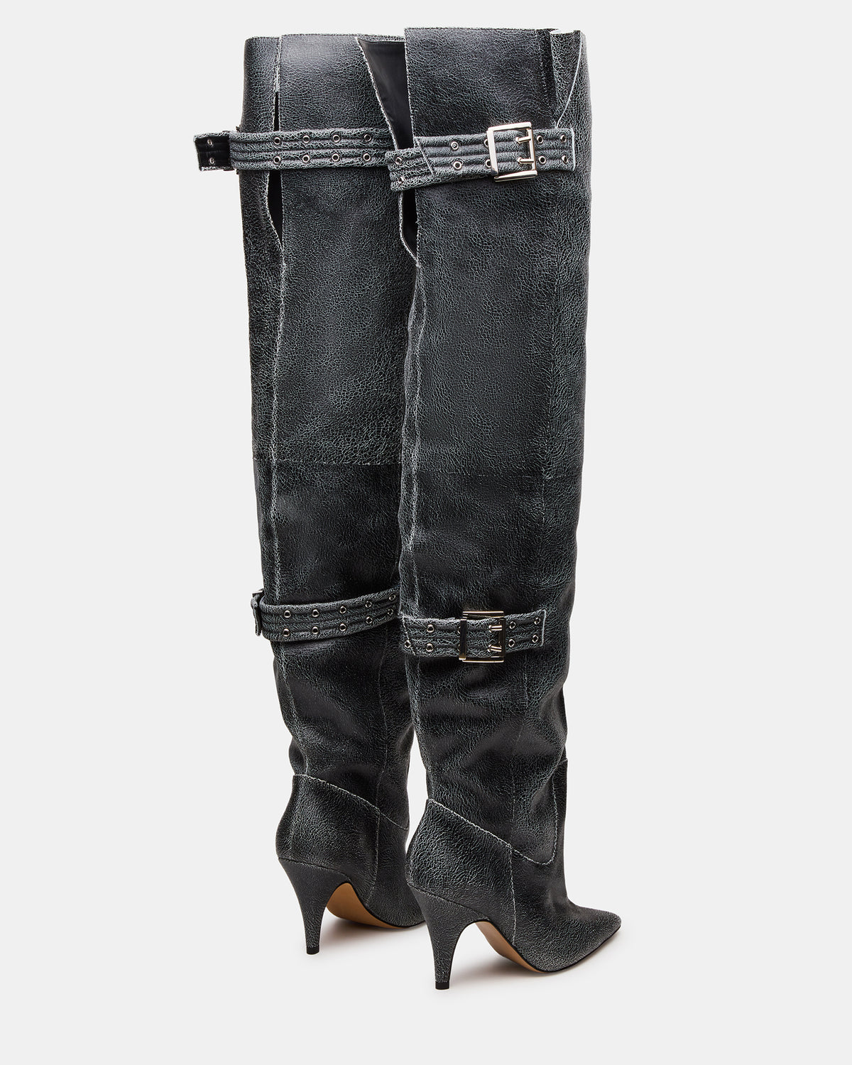 BADDIE Black Distressed Over-The-Knee Moto Women's Boot Steve Madden BLK DISTRS