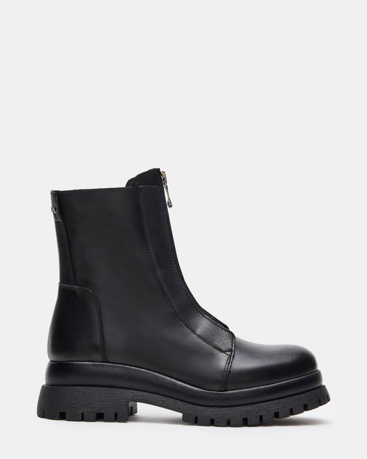 MILTON Black Leather Moto Women's Ankle Boot Steve Madden BLACK LEATHER