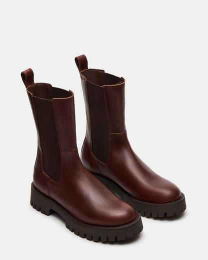 LOWA Brown Leather Lug Chelsea Platform Women's Ankle Boot Steve Madden BROWN LEATHER