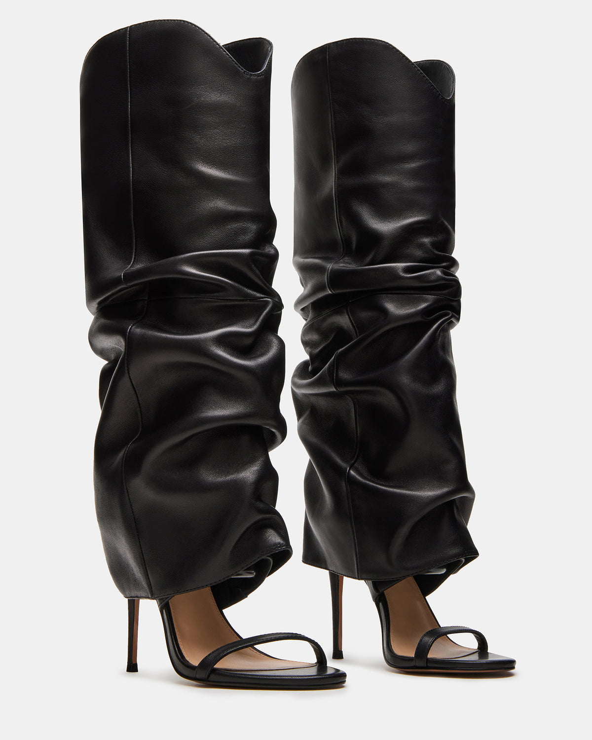 RAVINE Black Knee-High Cuffed Stiletto Heel Women's Boot Steve Madden BLACK