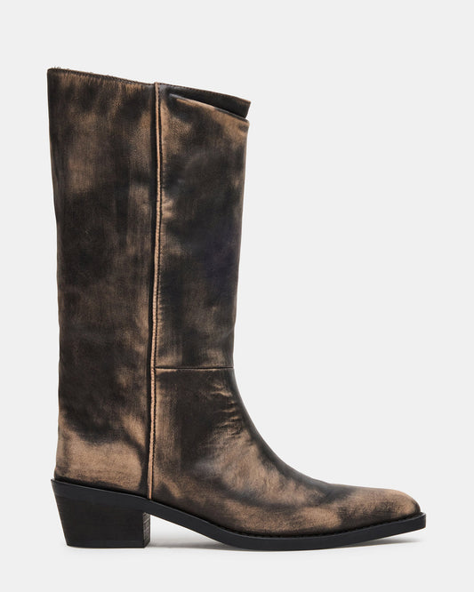RAPTOR Black Distressed Pointed-Toe Block Heel Western Women's Boot Steve Madden BLACK DISTRESSED