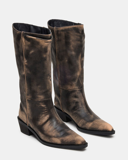 RAPTOR Black Distressed Pointed-Toe Block Heel Western Women's Boot Steve Madden BLACK DISTRESSED