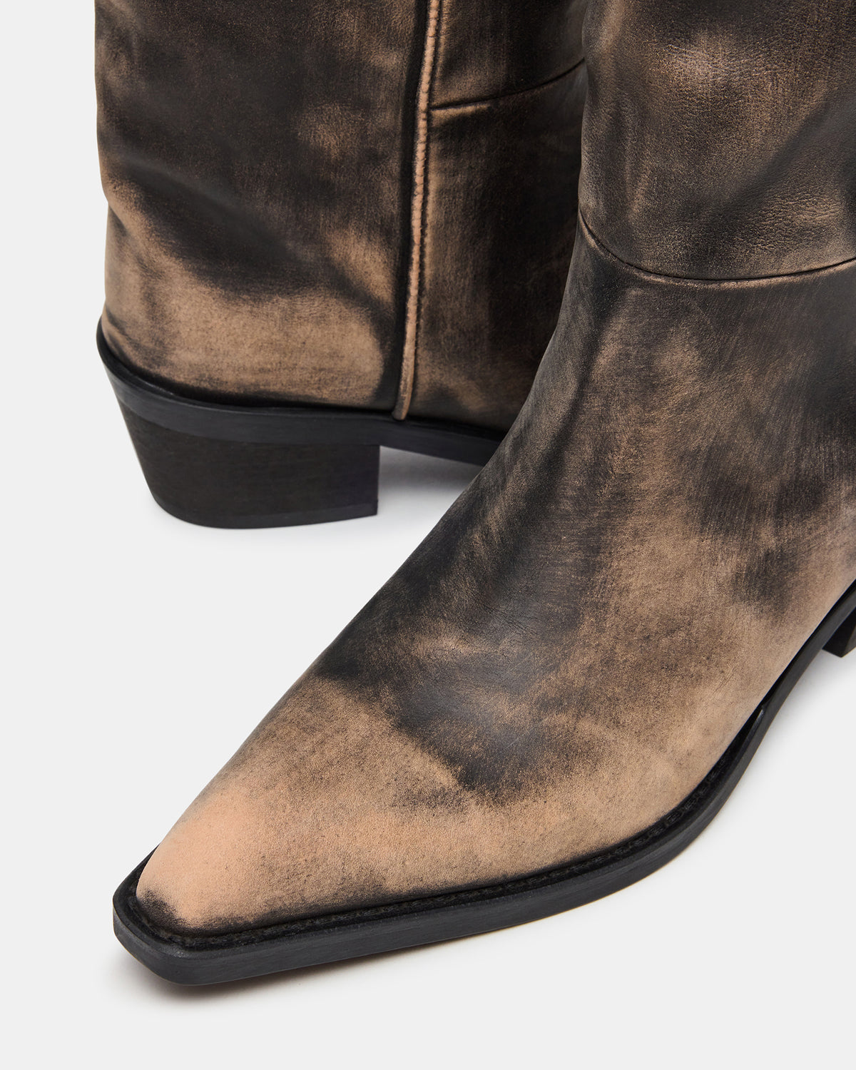 RAPTOR Black Distressed Pointed-Toe Block Heel Western Women's Boot Steve Madden BLACK DISTRESSED