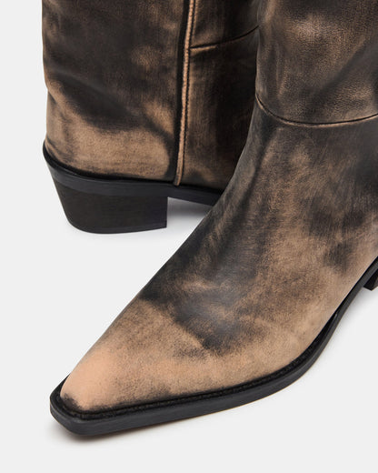 RAPTOR Black Distressed Pointed-Toe Block Heel Western Women's Boot Steve Madden BLACK DISTRESSED