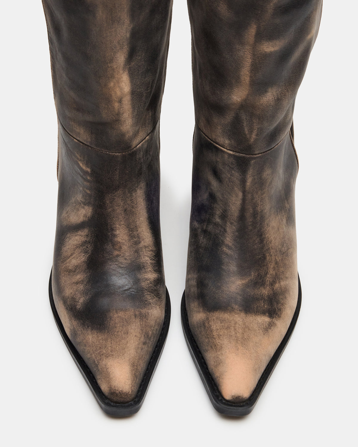 RAPTOR Black Distressed Pointed-Toe Block Heel Western Women's Boot Steve Madden BLACK DISTRESSED