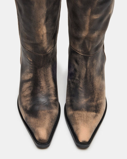 RAPTOR Black Distressed Pointed-Toe Block Heel Western Women's Boot Steve Madden BLACK DISTRESSED
