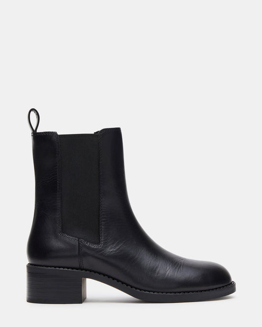 KAPLAN Black Leather Chelsea Block Heel Women's Ankle Boot Steve Madden BLACK LEATHER