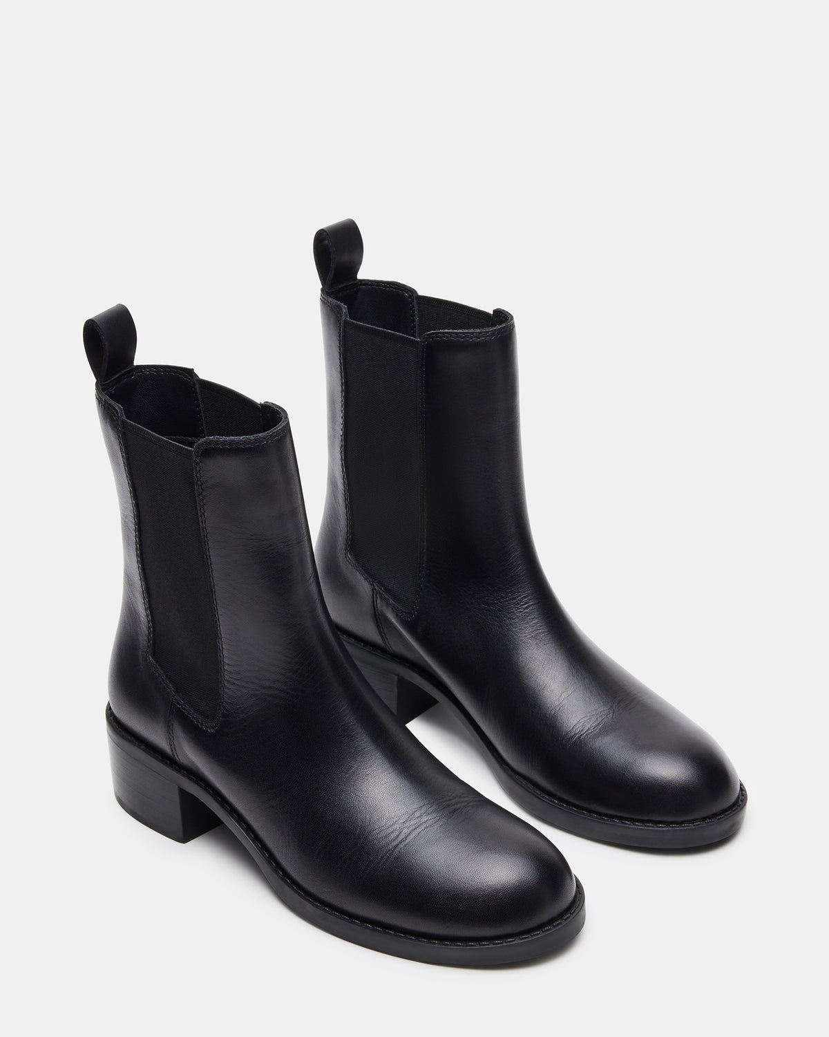 KAPLAN Black Leather Chelsea Block Heel Women's Ankle Boot Steve Madden BLACK LEATHER
