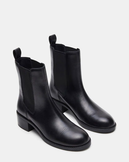 KAPLAN Black Leather Chelsea Block Heel Women's Ankle Boot Steve Madden BLACK LEATHER