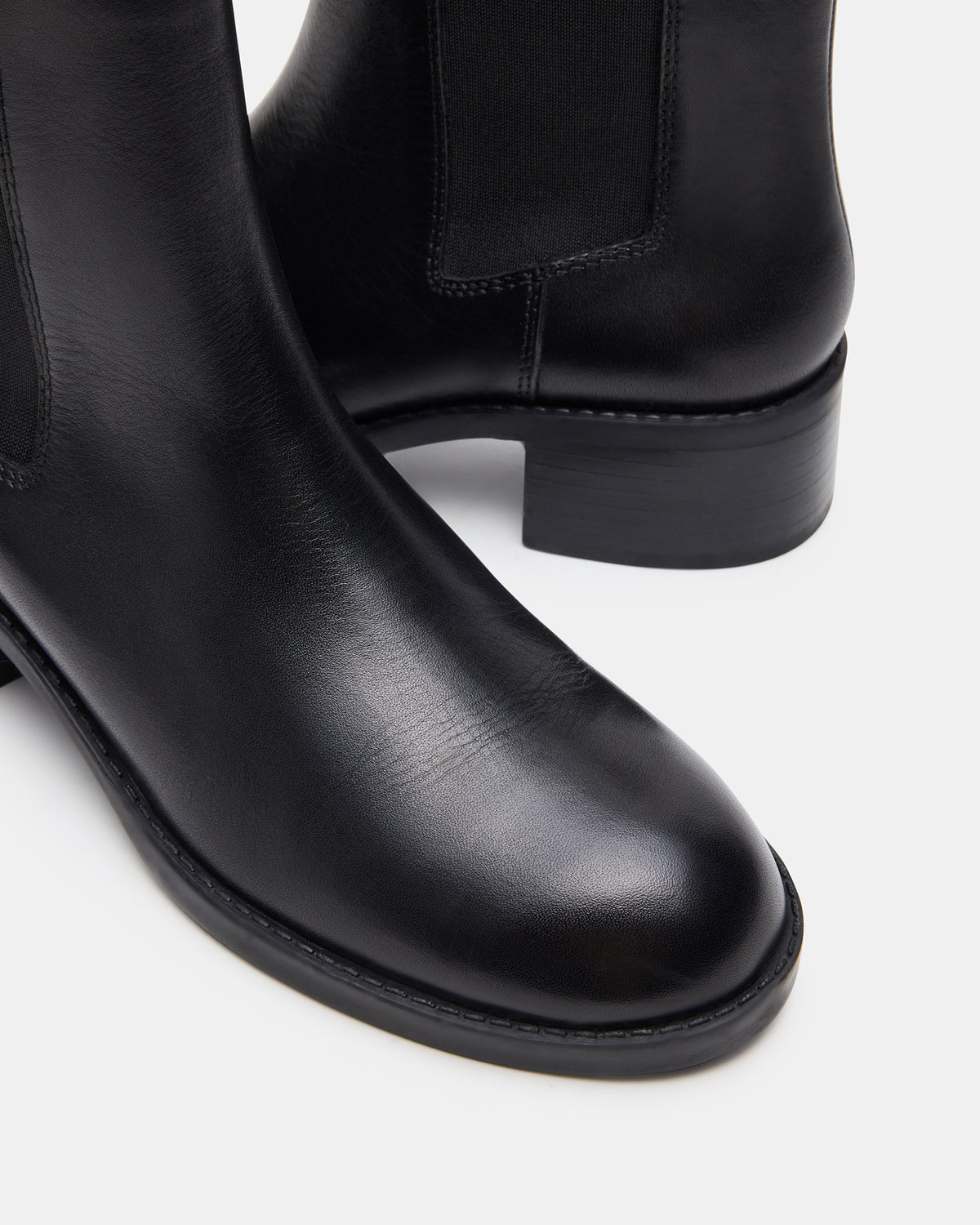 KAPLAN Black Leather Chelsea Block Heel Women's Ankle Boot Steve Madden BLACK LEATHER