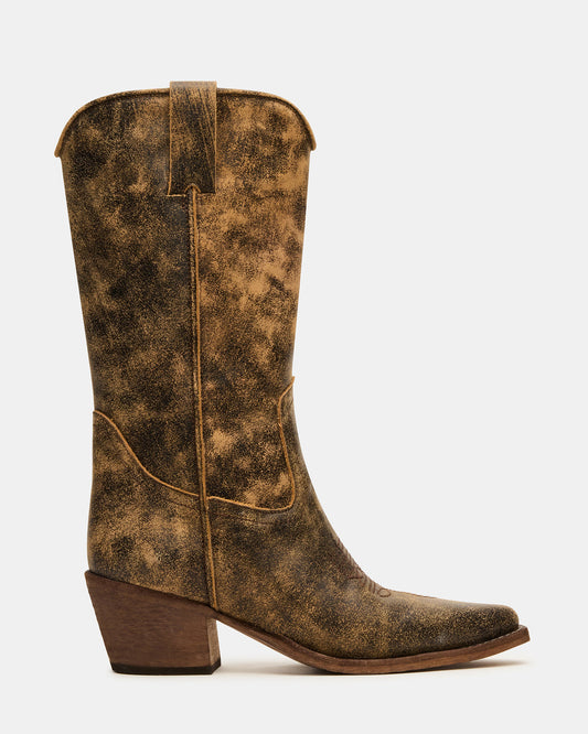ALBANY Brown Distressed Pointed-Toe Women's Western Boot Steve Madden BRN DISTRESSED