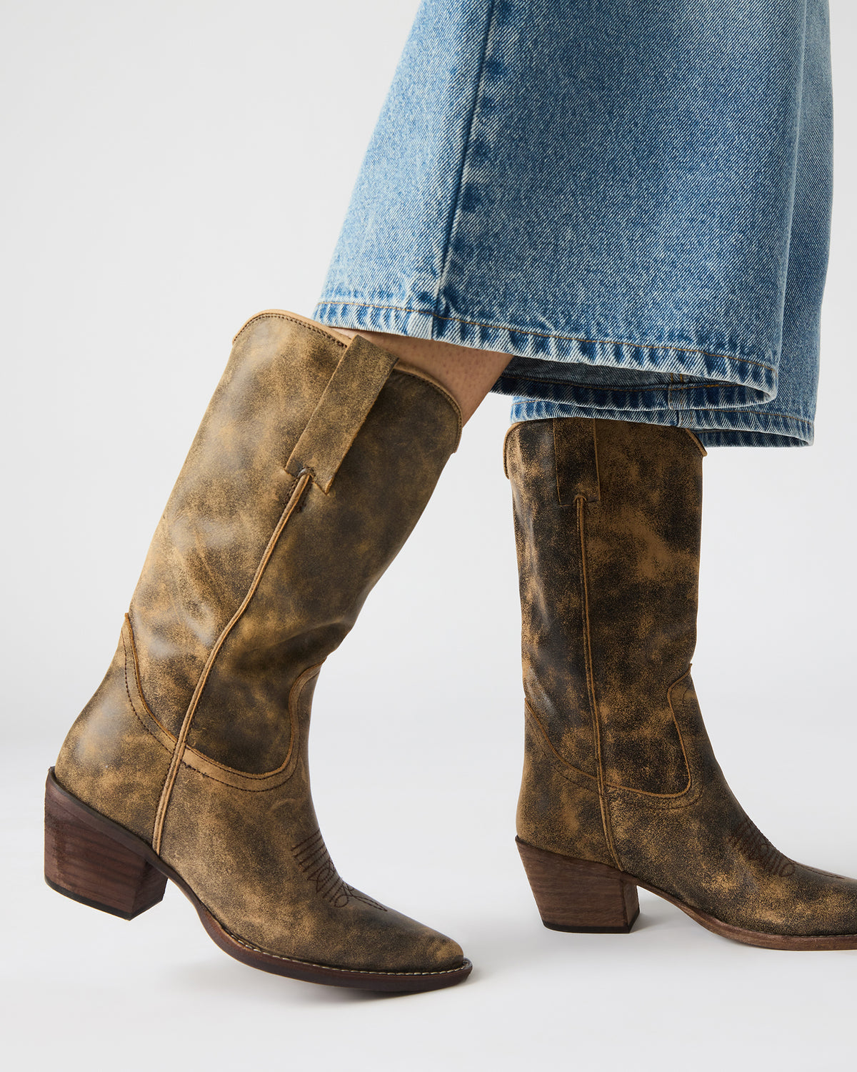 ALBANY Brown Distressed Pointed-Toe Women's Western Boot Steve Madden BRN DISTRESSED