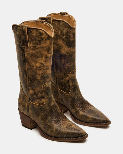 ALBANY Brown Distressed Pointed-Toe Women's Western Boot Steve Madden BRN DISTRESSED