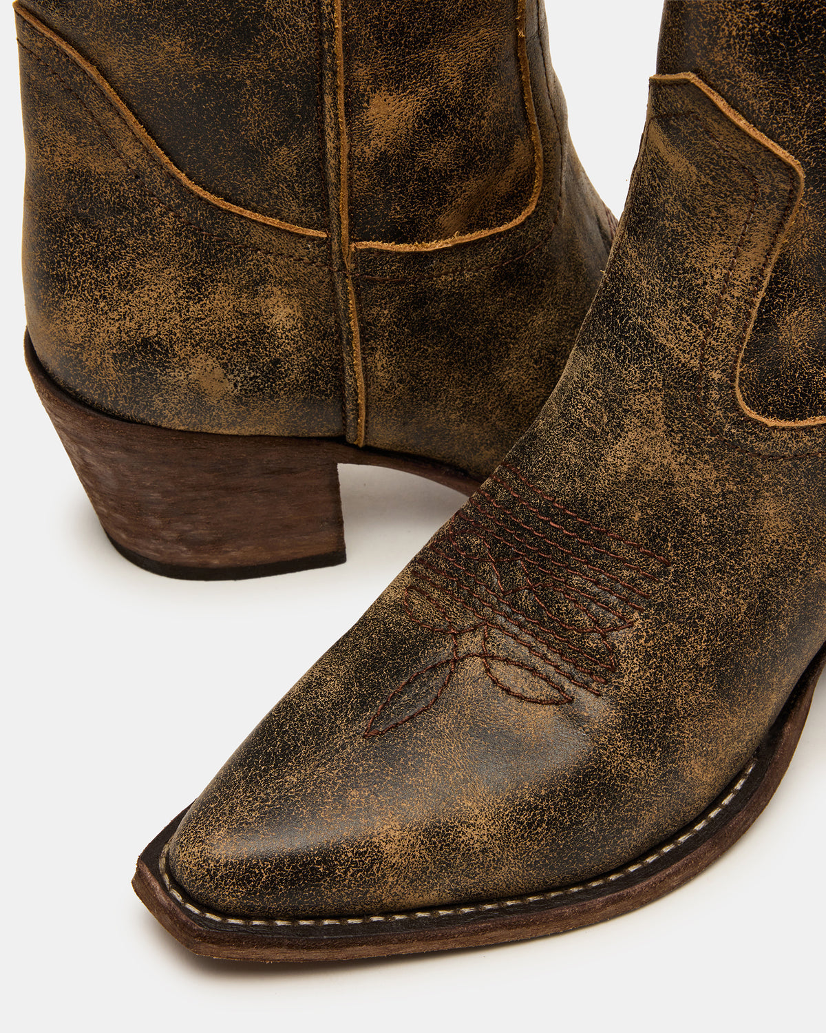 ALBANY Brown Distressed Pointed-Toe Women's Western Boot Steve Madden BRN DISTRESSED
