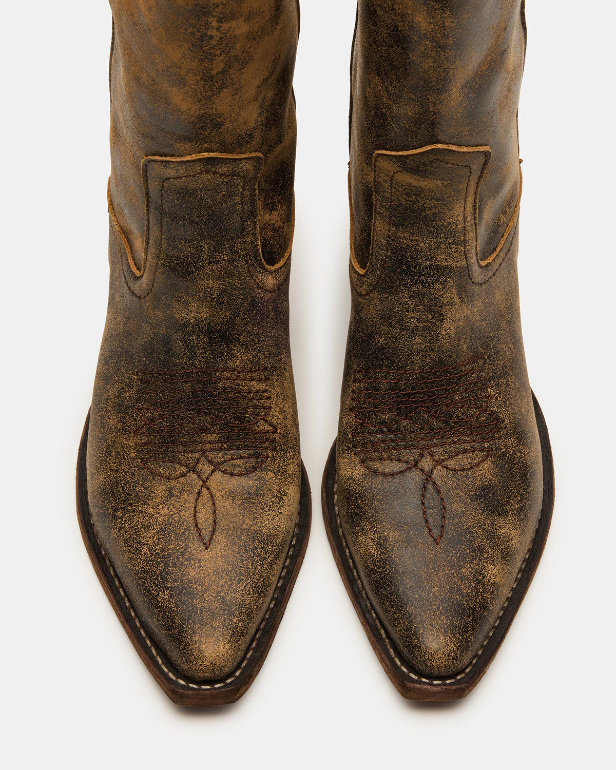 ALBANY Brown Distressed Pointed-Toe Women's Western Boot Steve Madden BRN DISTRESSED