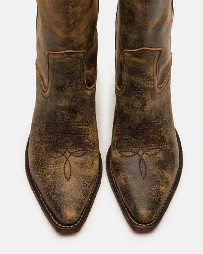 ALBANY Brown Distressed Pointed-Toe Women's Western Boot Steve Madden BRN DISTRESSED