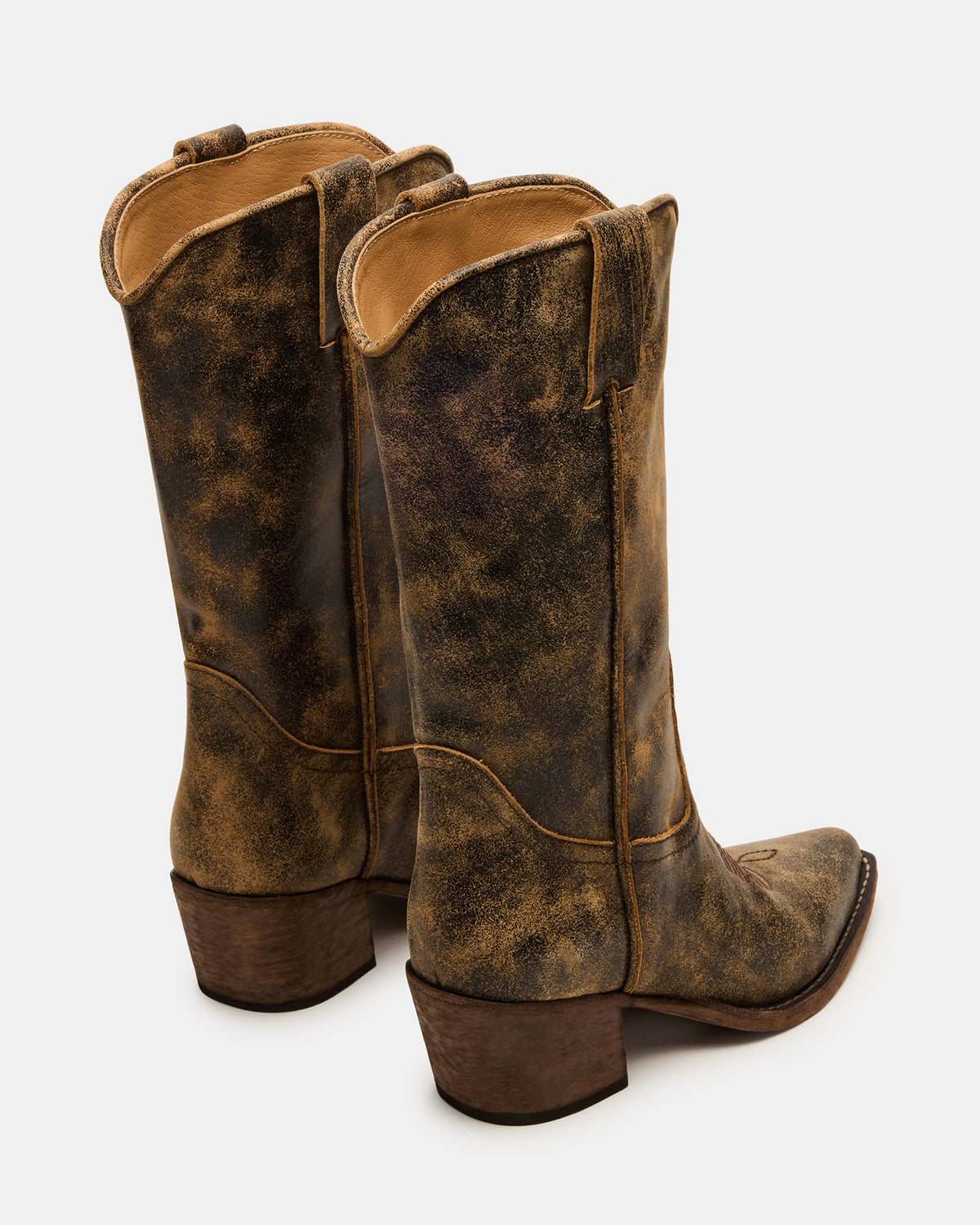 ALBANY Brown Distressed Pointed-Toe Women's Western Boot Steve Madden BRN DISTRESSED