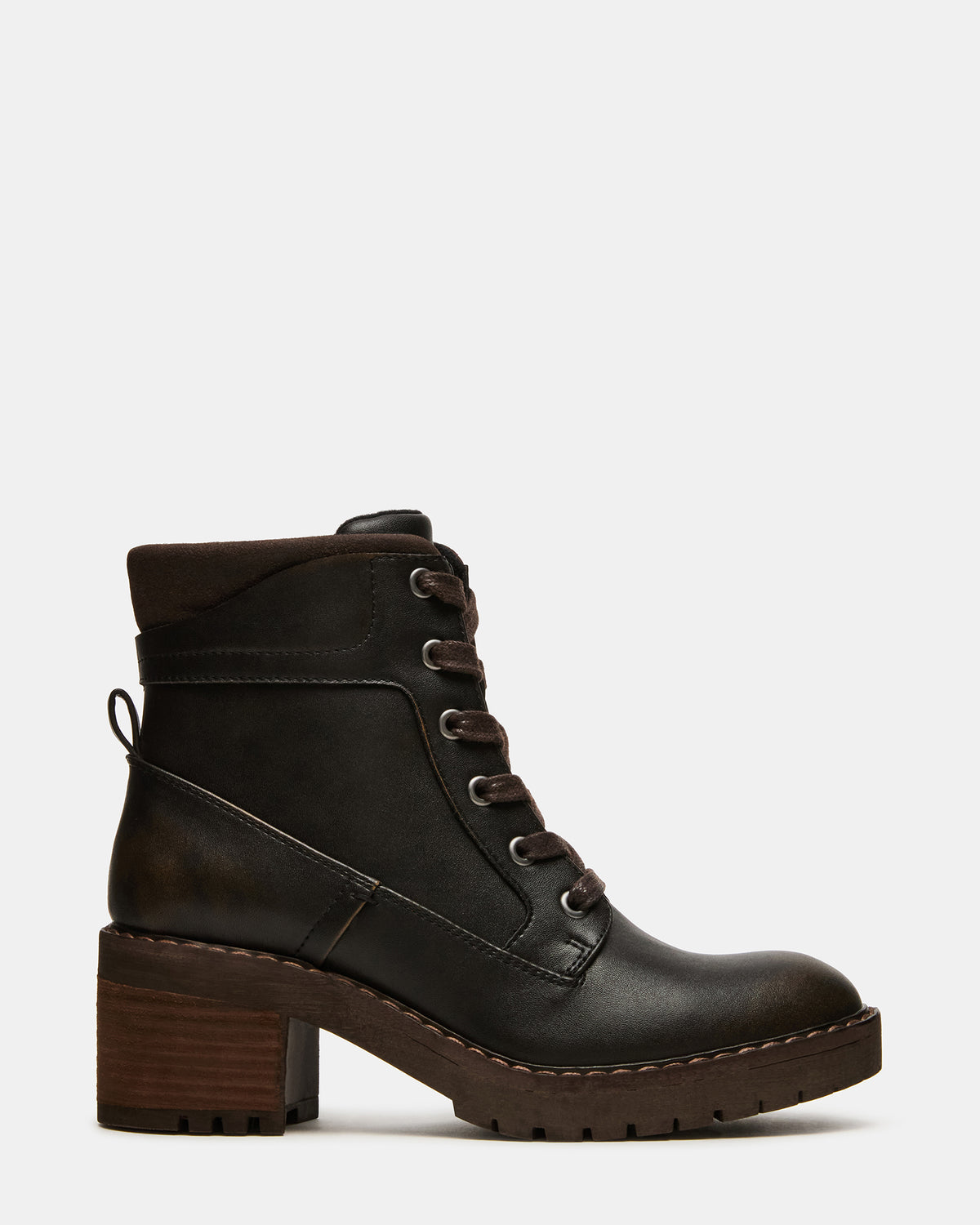 TUFF Dark Brown Lace-Up Block Heel Women's Ankle Boot Steve Madden DARK BROWN