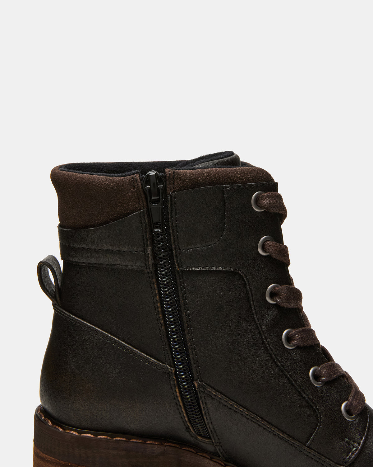 TUFF Dark Brown Lace-Up Block Heel Women's Ankle Boot Steve Madden DARK BROWN