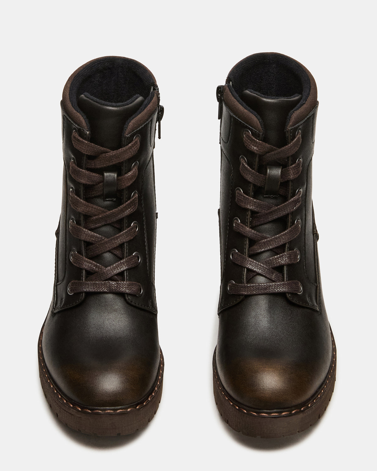 TUFF Dark Brown Lace-Up Block Heel Women's Ankle Boot Steve Madden DARK BROWN