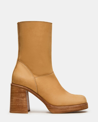 FUSION Banana Leather Square-Toe Block Heel Women's Ankle Boot Steve Madden BANANA LEATHER