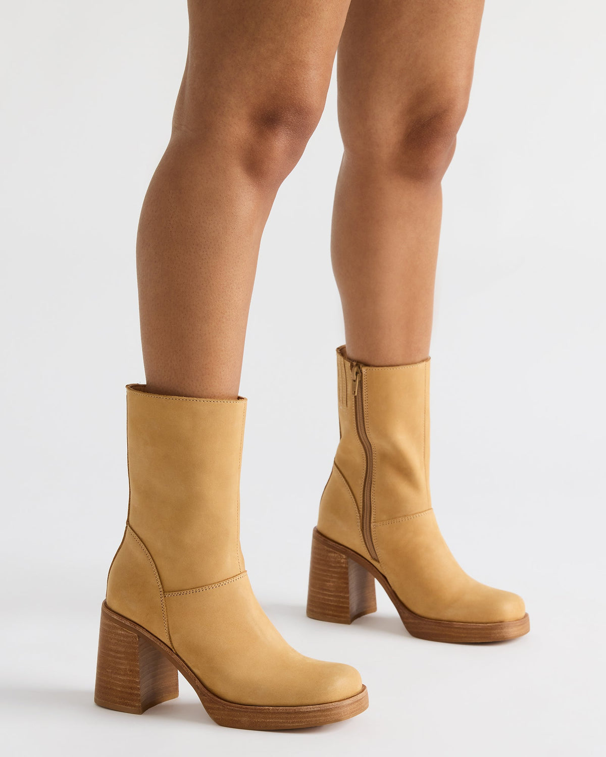 FUSION Banana Leather Square-Toe Block Heel Women's Ankle Boot Steve Madden BANANA LEATHER